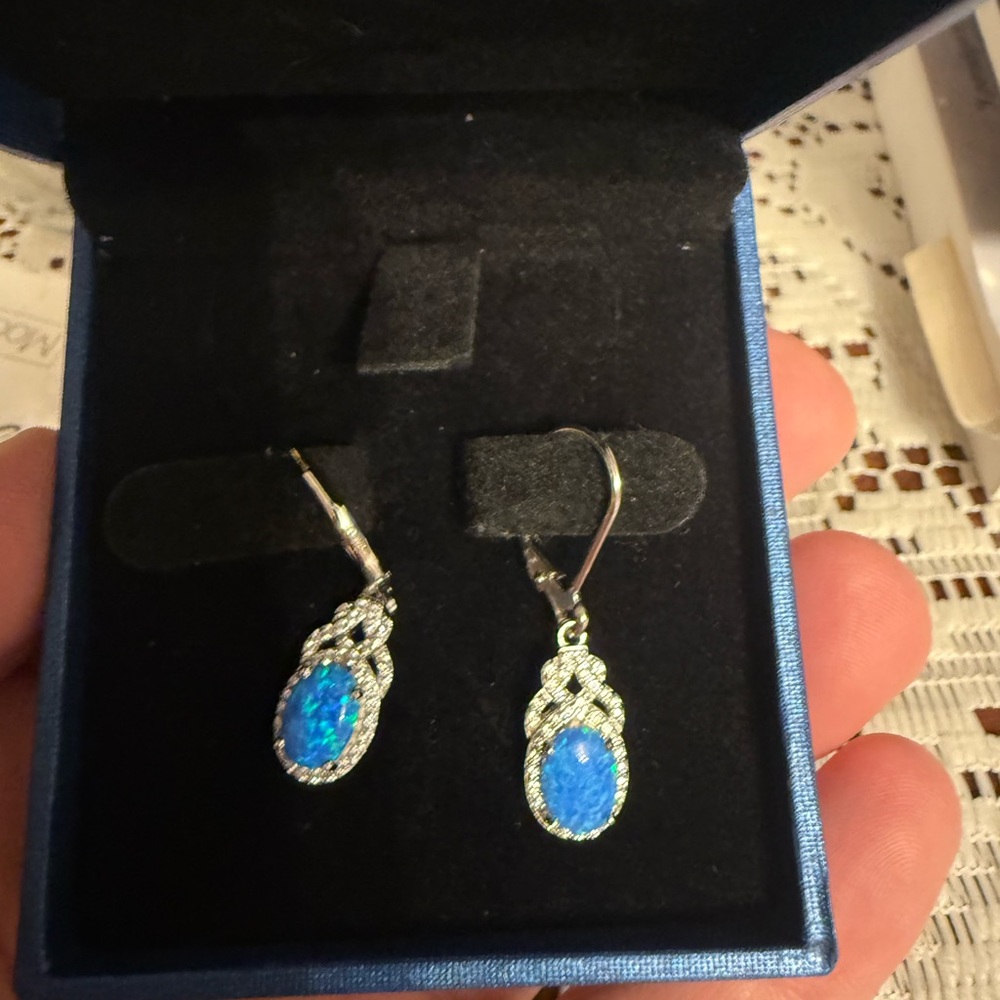 Elegant Blue Opal Drop Earrings